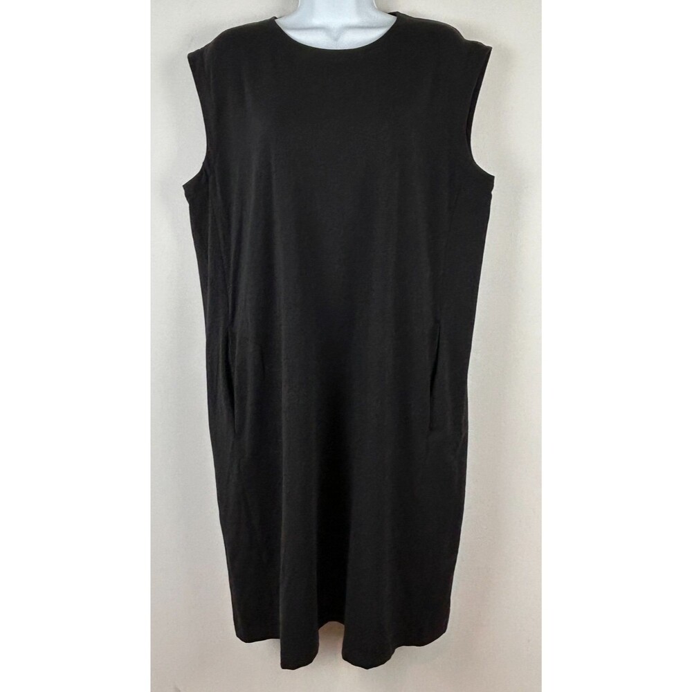 Eileen Fisher Black Cotton Stretch Sleeveless Tunic Dress Size Medium